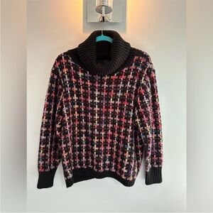 Multi-Color Turtleneck Sweater with Ribbed Trim